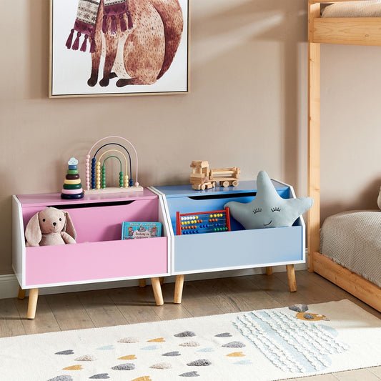 BrightNest Pink Kids Storage Cabinet Box With Lid MDF Rubberwood Legs