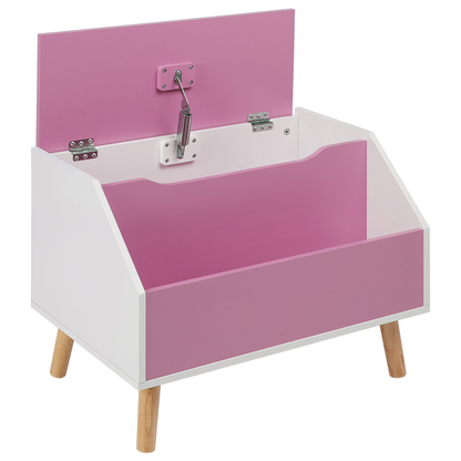 BrightNest Pink Kids Storage Cabinet Box With Lid MDF Rubberwood Legs