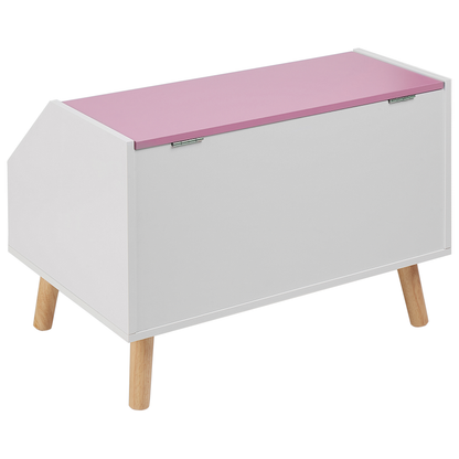 BrightNest Pink Kids Storage Cabinet Box With Lid MDF Rubberwood Legs