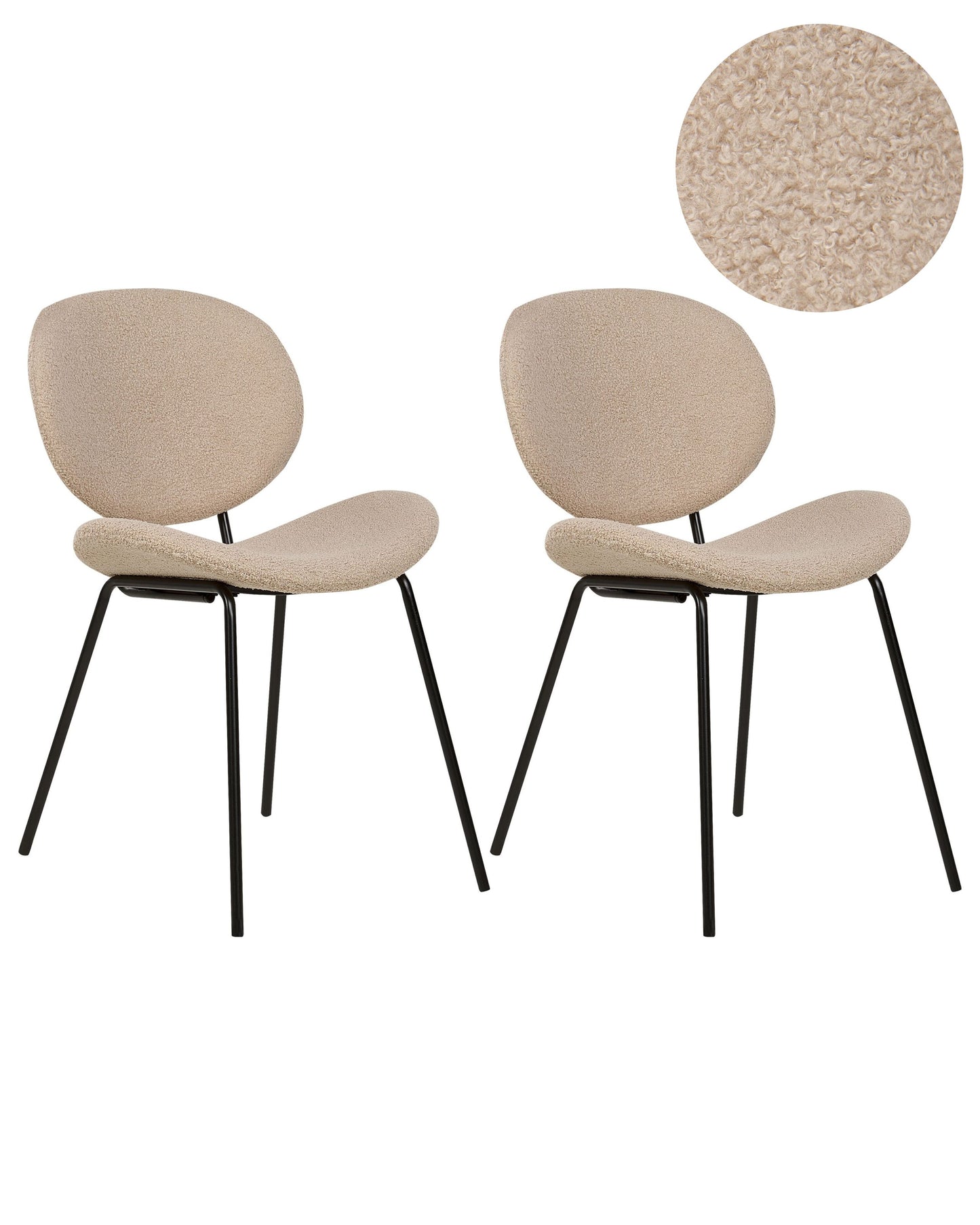 Taupe Boucle Dining Chairs Set Of 2 Armless Black Iron Legs