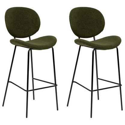 Boucle Bar Chairs Set Of 2 Dark Green With Black Iron Legs