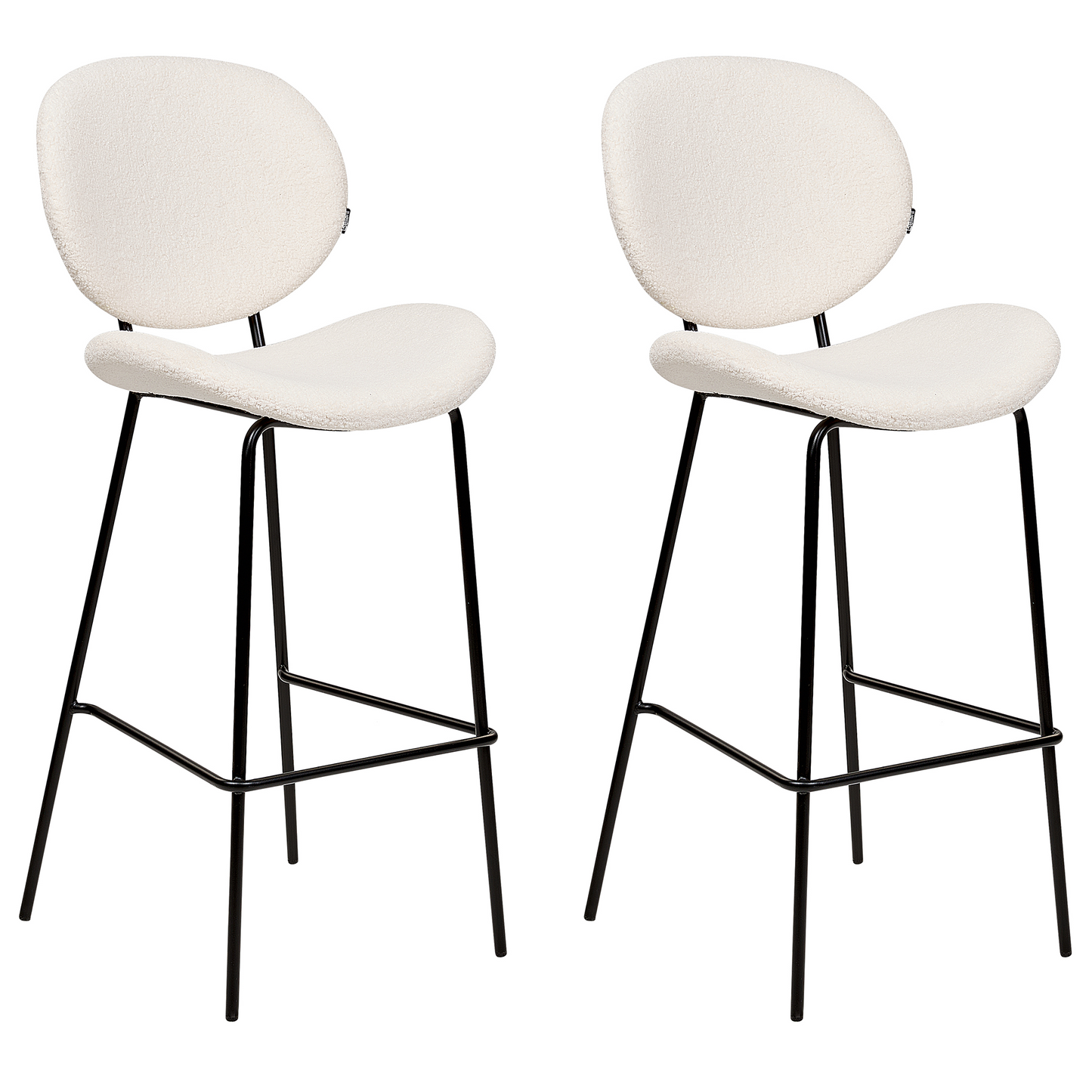 Boucle Bar Chairs Set 2 White Armless With Black Iron Legs
