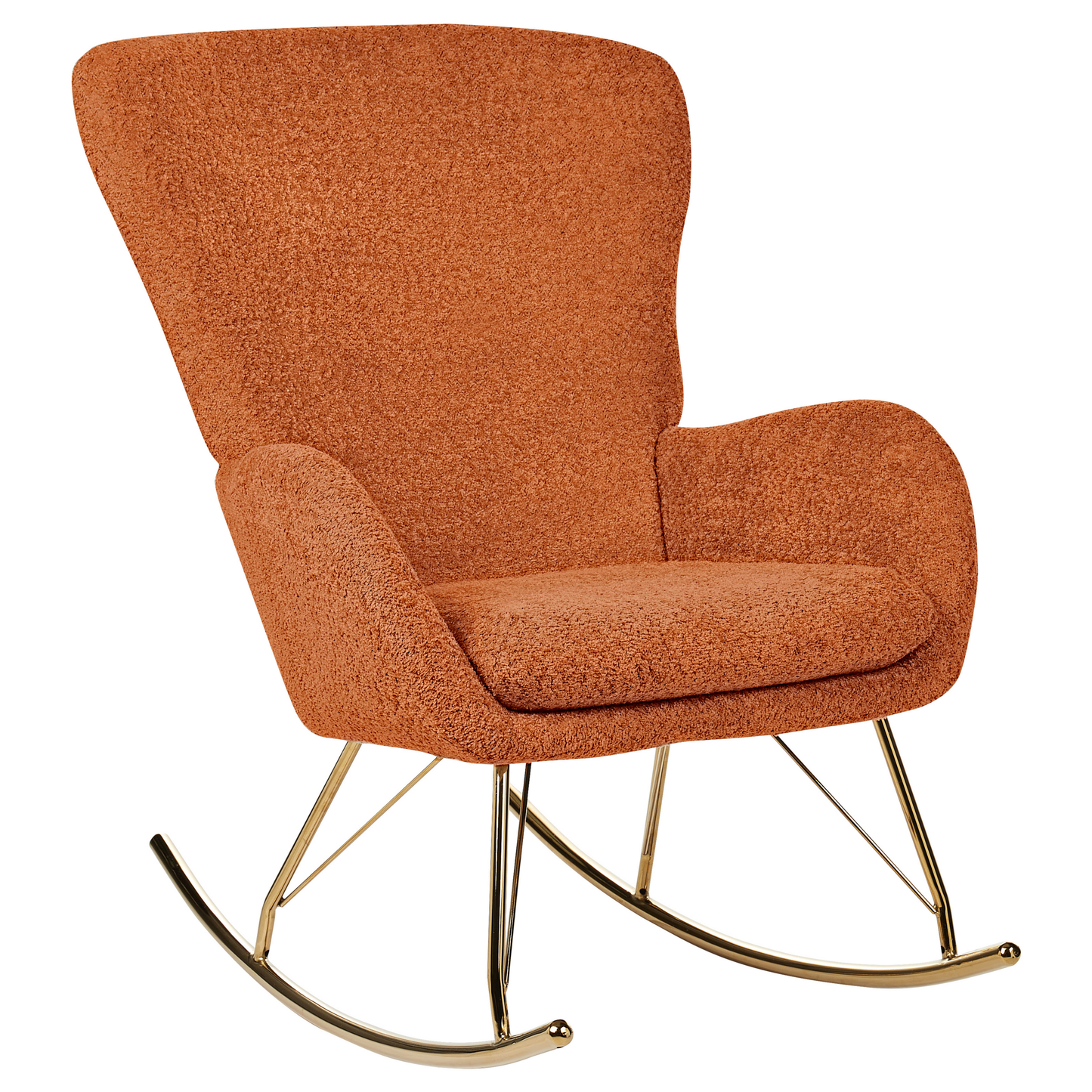 Rocking Chair Boucle Orange With Metal Legs