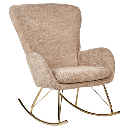 Beige Boucle Rocking Chair With Metal Legs In Retro Style