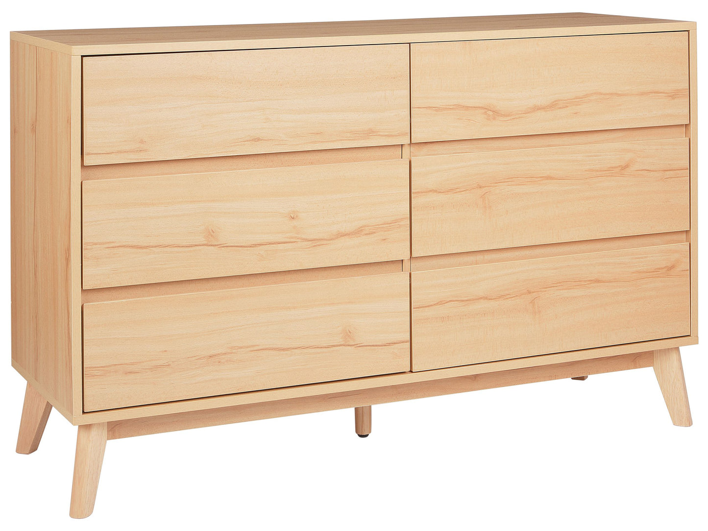 6 Drawer Chest Light Brown Pine Wood Legs Modern