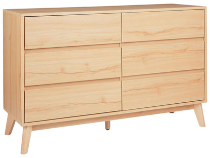 6 Drawer Chest Light Brown Pine Wood Legs Modern