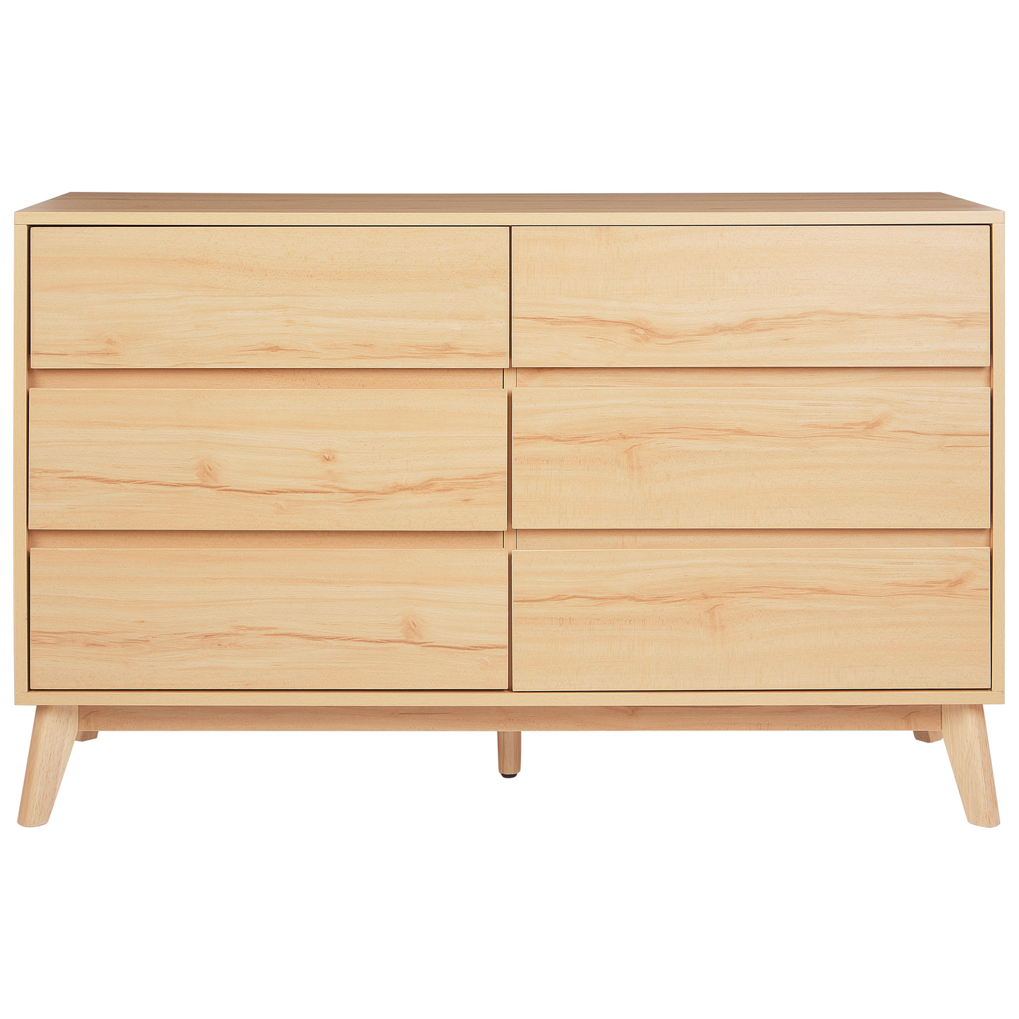 6 Drawer Chest Light Brown Pine Wood Legs Modern