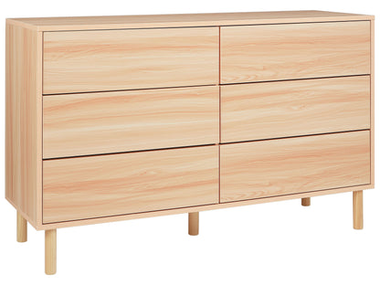 Chest Of Drawers Light Brown Particle Board 6 Drawers With Rubber Wood Legs Modern Design