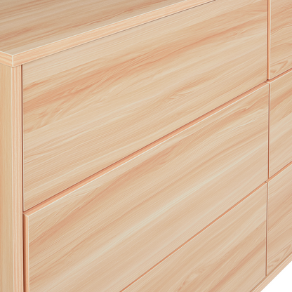 Chest Of Drawers Light Brown Particle Board 6 Drawers With Rubber Wood Legs Modern Design