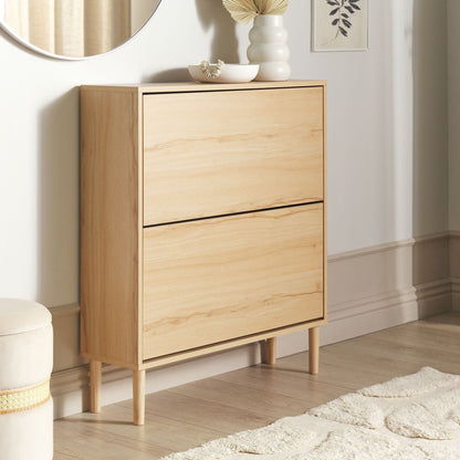 Shoe Storage Cabinet Light Brown 2 Compartments Hallway