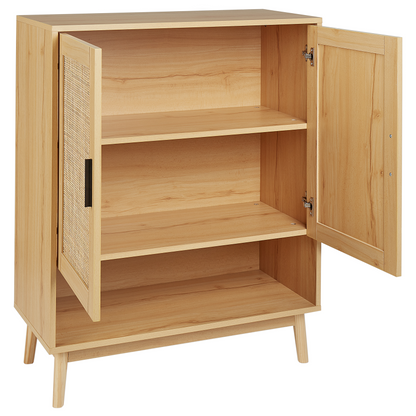 Rattan Front Sideboard with Two Doors in Light Brown Wood
