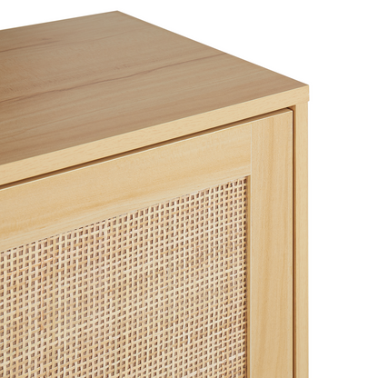 Rattan Front Sideboard with Two Doors in Light Brown Wood