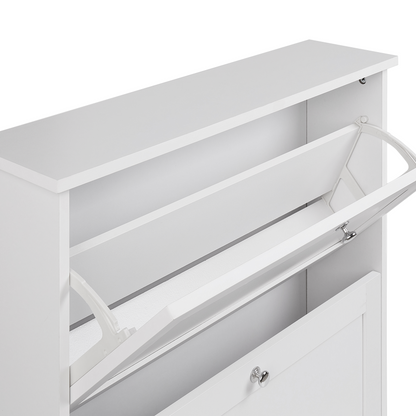 Modern White Shoe Storage Cabinet 2 Compartments Hallway