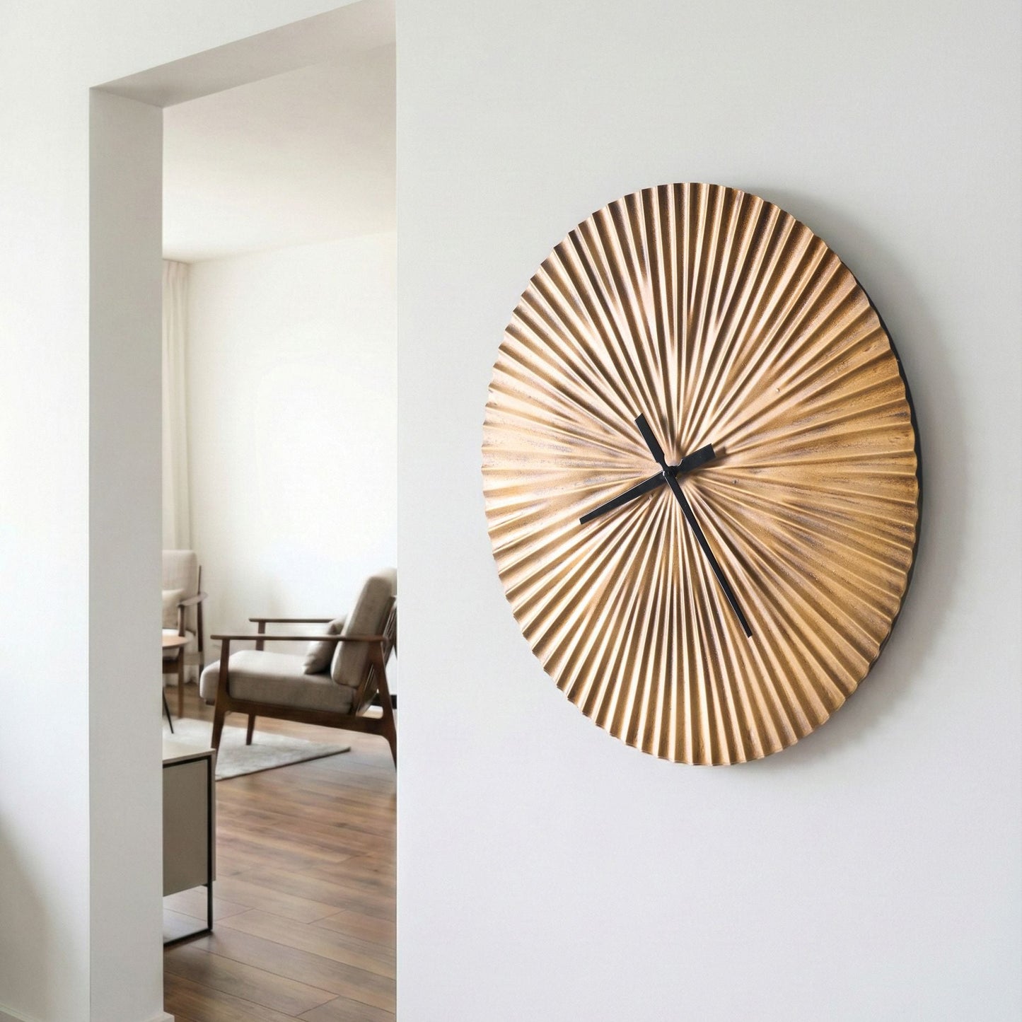 Brass Finish Aluminium Wall Clock 59cm Modern Living Room