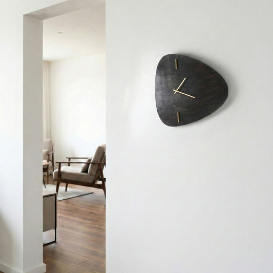 NobleTime Wall Clock Dark Brown MDF Irregular Shape With Gold Accents