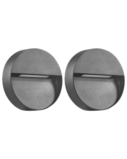 Outdoor Set Of 2 Wall LED Lamps Black Aluminium Glass Round 15cm Modern Garden Patio