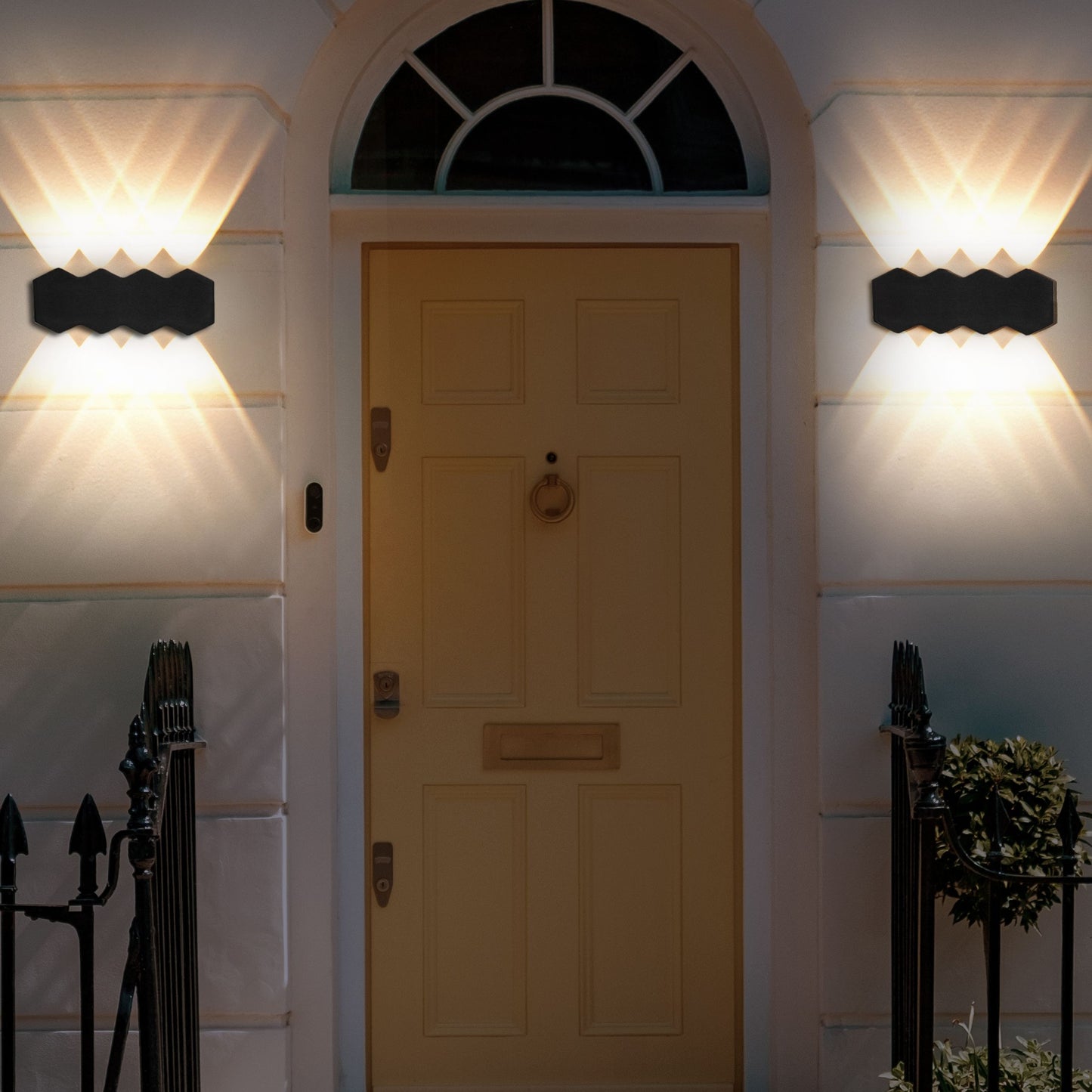 Outdoor Wall LED Light Lamps Set Of 2 Black Aluminium Glass Hexagonal 21cm