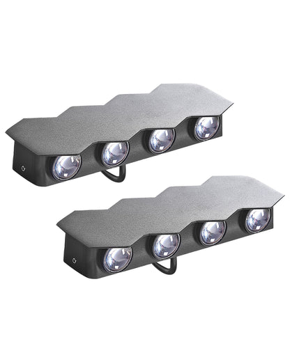 Outdoor Wall LED Light Lamps Set Of 2 Black Aluminium Glass Hexagonal 21cm