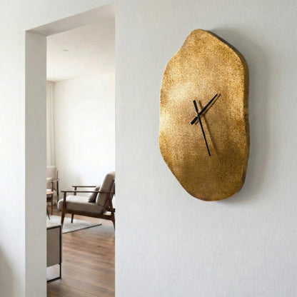 Brass Finish Wall Clock 78 x 50cm Irregular Shape Black Hands