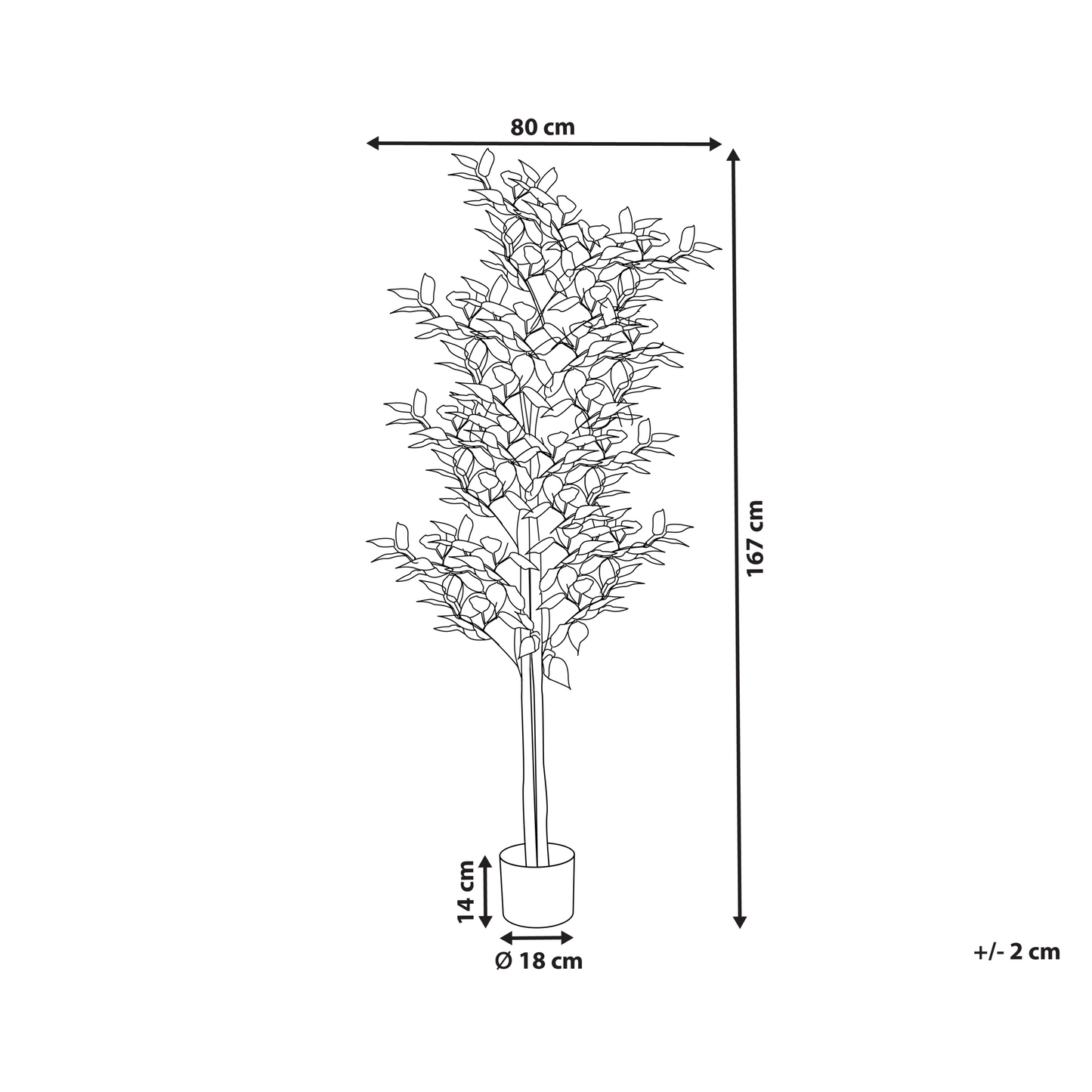 Living Artificial Ficus Tree 167cm Green and Black Indoor Decorative Plant