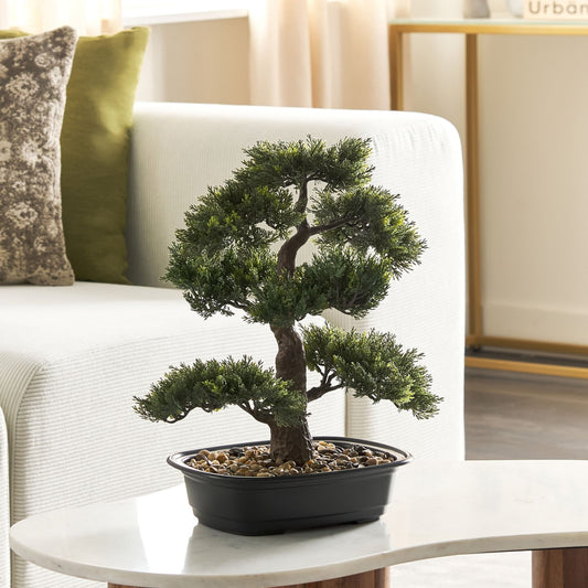 Living Realistic Artificial Bonsai Tree 44cm Green and Black Potted Plant