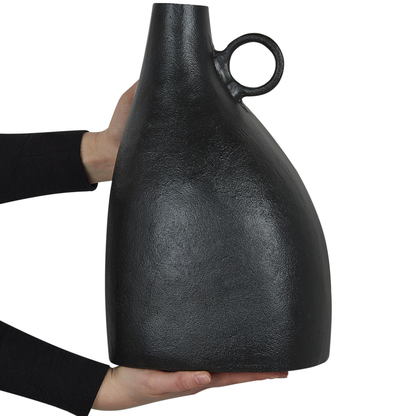 Black Aluminium Decorative Vase 36cm With Elegant Handle