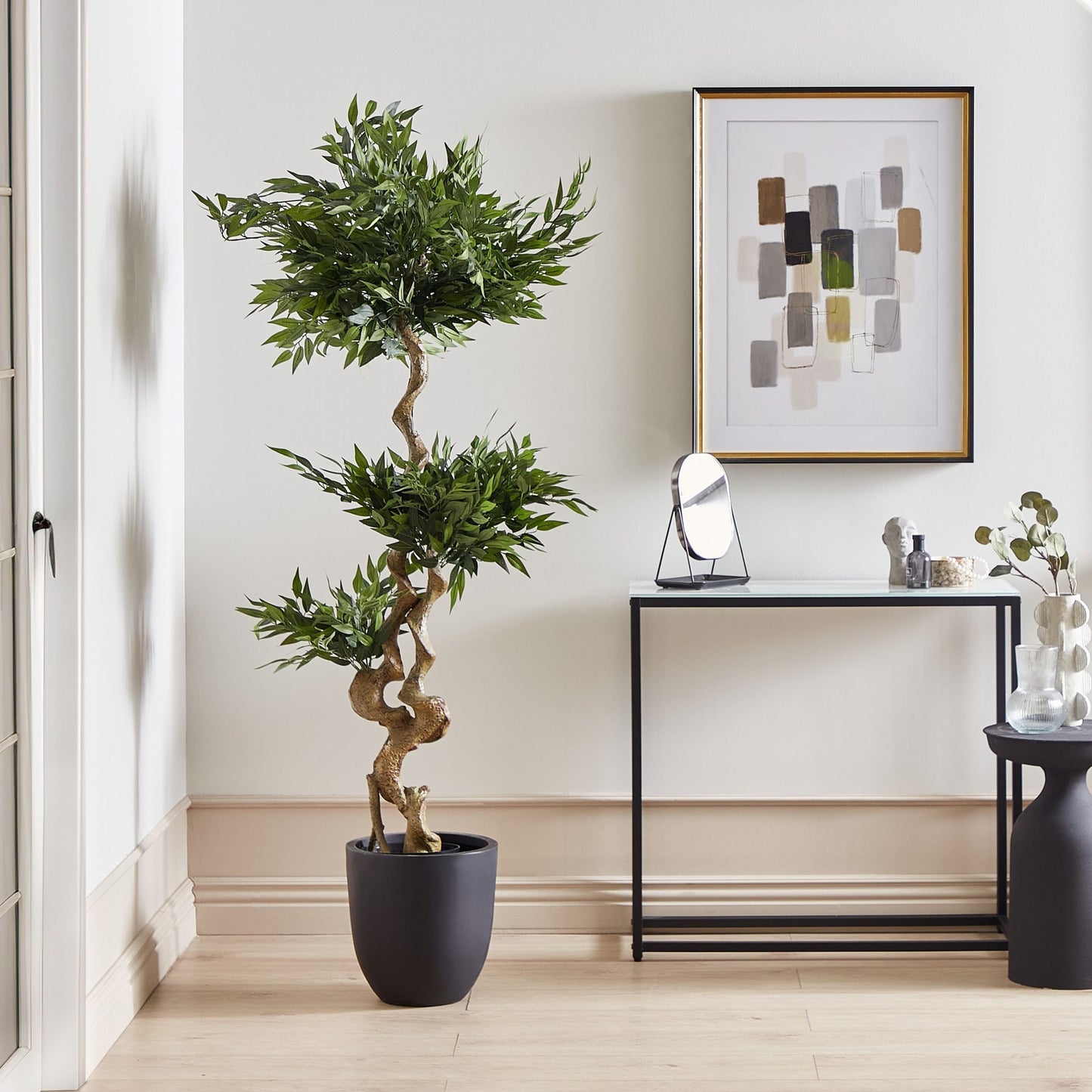 Artificial Potted Ruscus Tree 166cm Green And Black Indoor Decor Accent