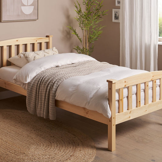Bed Frame Light Brown 90 x 200cm Slatted Base EU Single