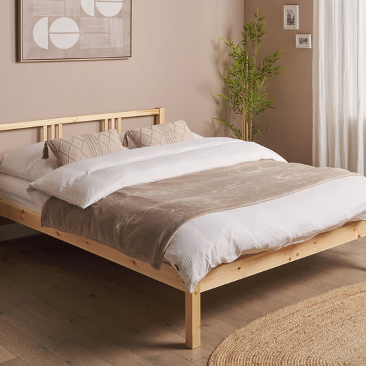 Light Pine Double Bed Frame 4ft6 Slatted Base Modern