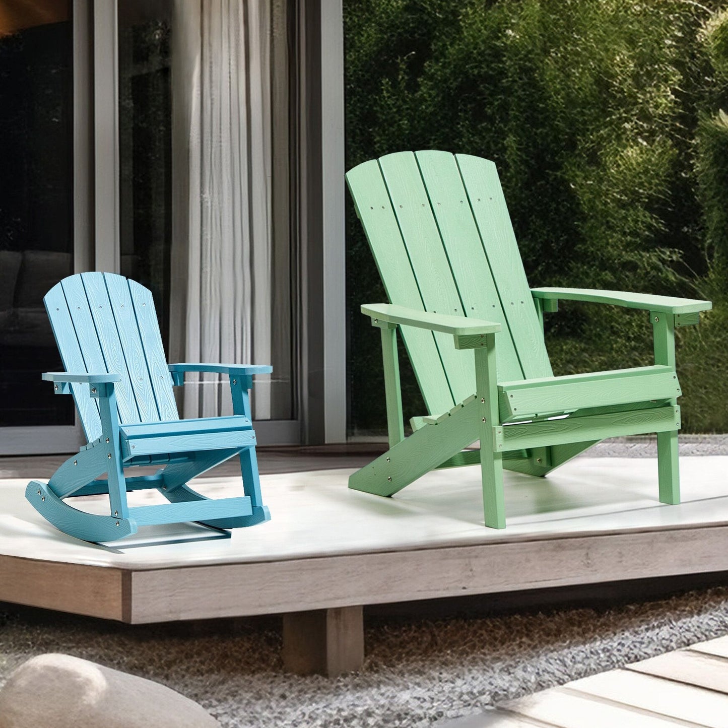 Garden Kids Kid Sized Rocking Chair Light Blue Weather Resistant Outdoor Modern Style