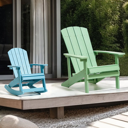 Garden Kids Kid Sized Rocking Chair Light Blue Weather Resistant Outdoor Modern Style