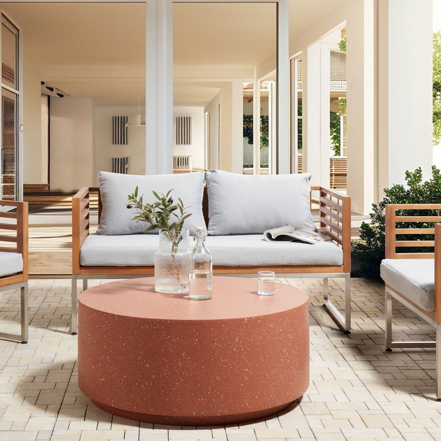 Accent Red Terrazzo Outdoor Round Coffee Table 90cm
