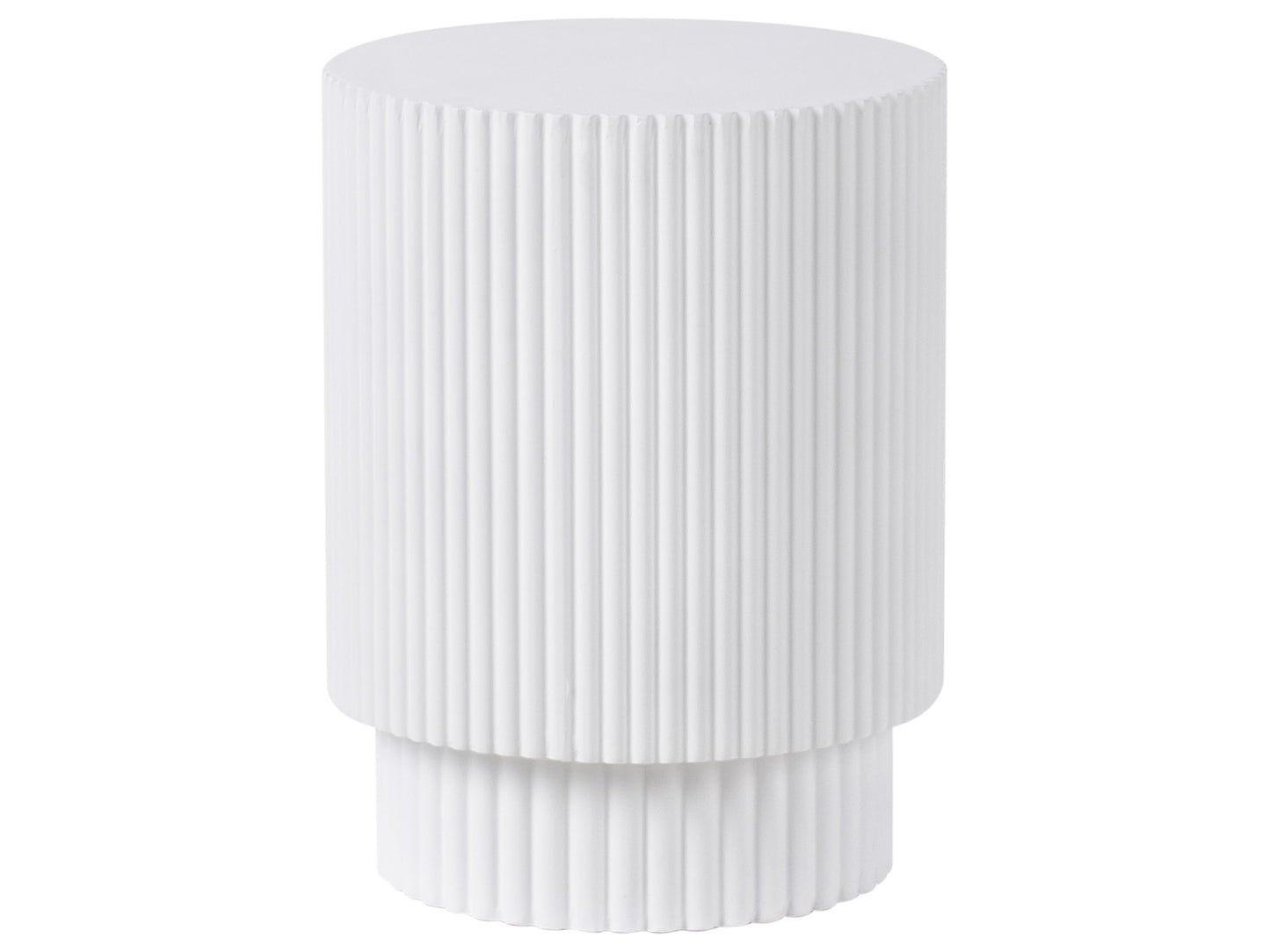 Accent Side Table White Round Top Ribbed Outdoor