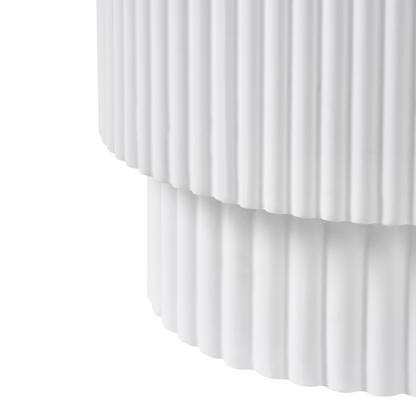 Accent Side Table White Round Top Ribbed Outdoor