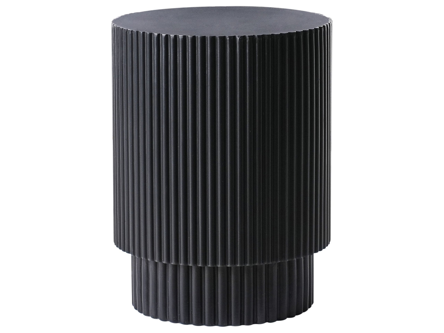 Accent Side Table Black Round Top Ribbed Outdoor Boho Modern