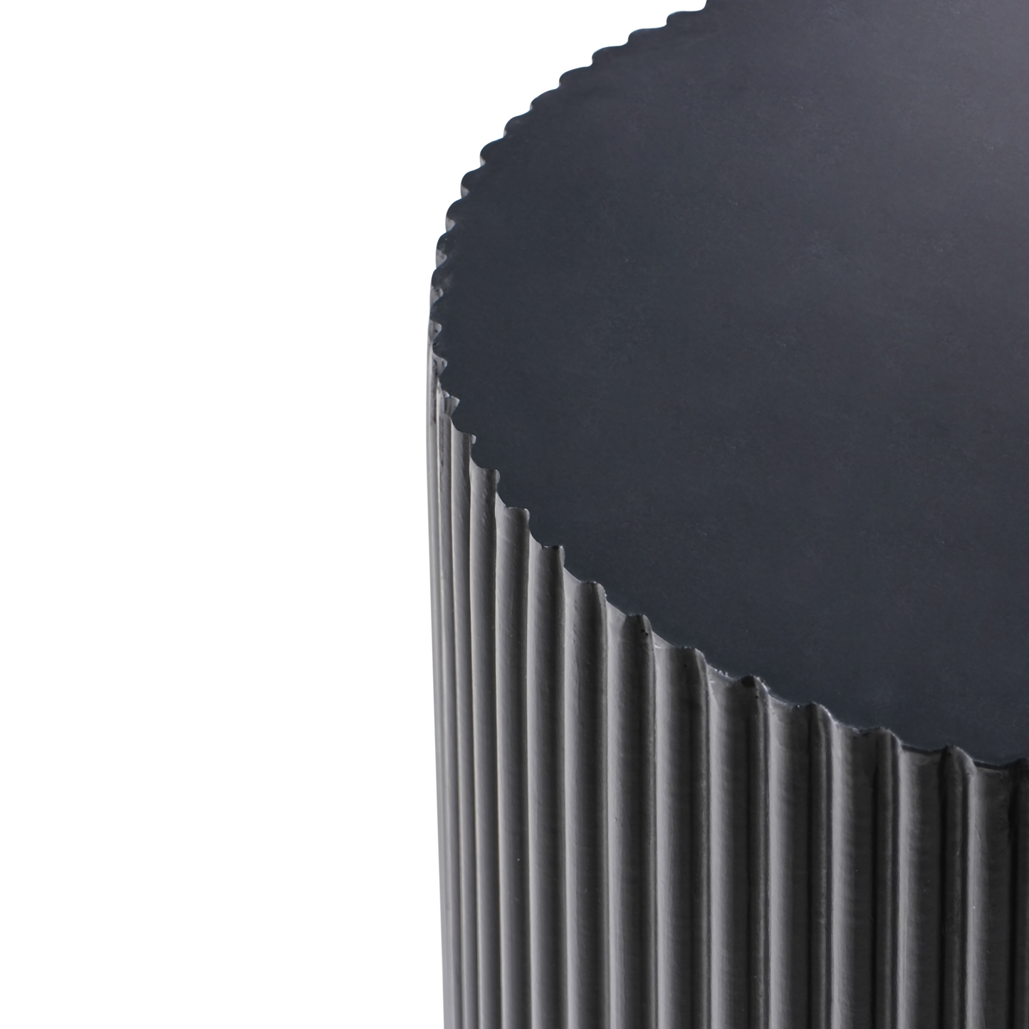 Accent Side Table Black Round Top Ribbed Outdoor Boho Modern