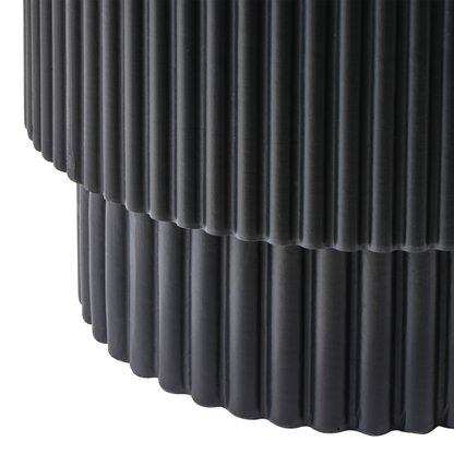 Accent Side Table Black Round Top Ribbed Outdoor Boho Modern