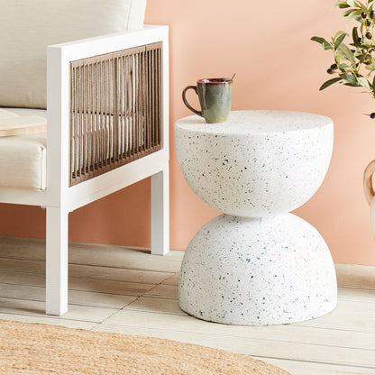 Accent Side Table Terrazzo Effect Fiberglass 40cm Round Top Outdoor Weather Resistant