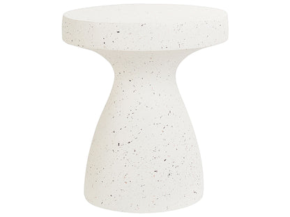 Accent Side Table White Fiberglass Outdoor Terrazzo Finish Weather Resistant Modern Living Room