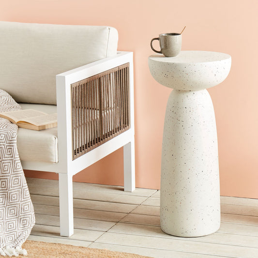 Accent Side Table White Terrazzo 33cm Round Outdoor
