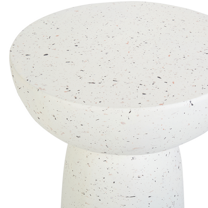 Accent Side Table White Terrazzo 33cm Round Outdoor