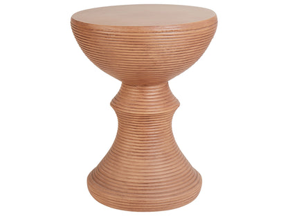 Accent Side Table Light Brown Fiberglass Round 40cm Wood Effect Outdoor Indoor
