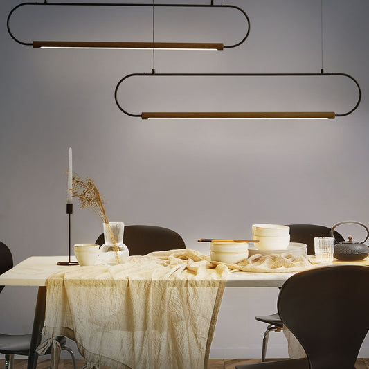 Pendant Lamp Black Wood Metal With 2 Integrated LEDs