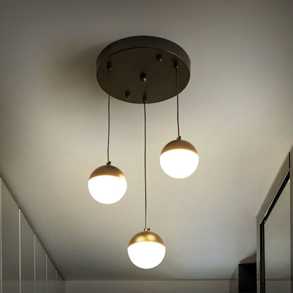 Pendant Lamp Black Metal With 3 Integrated LED Lights Round Shade Hanging Modern Lighting