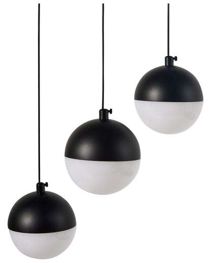 Pendant Lamp Black Metal With 3 Integrated LED Lights Round Shade Hanging Modern Lighting