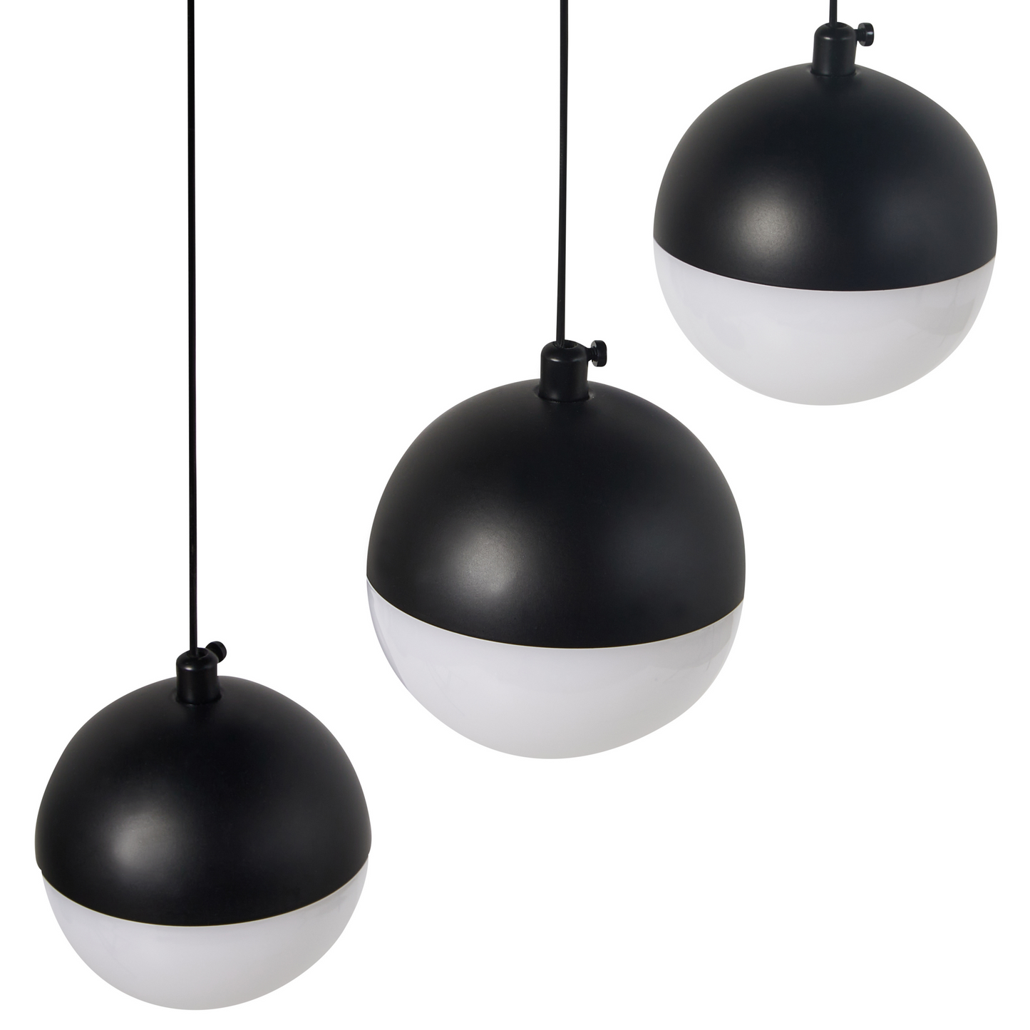 Pendant Lamp Black Metal With 3 Integrated LED Lights Round Shade Hanging Modern Lighting