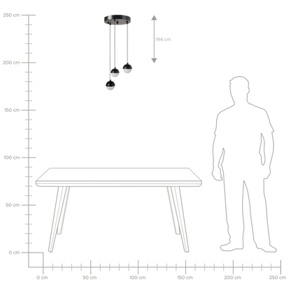 Pendant Lamp Black Metal With 3 Integrated LED Lights Round Shade Hanging Modern Lighting