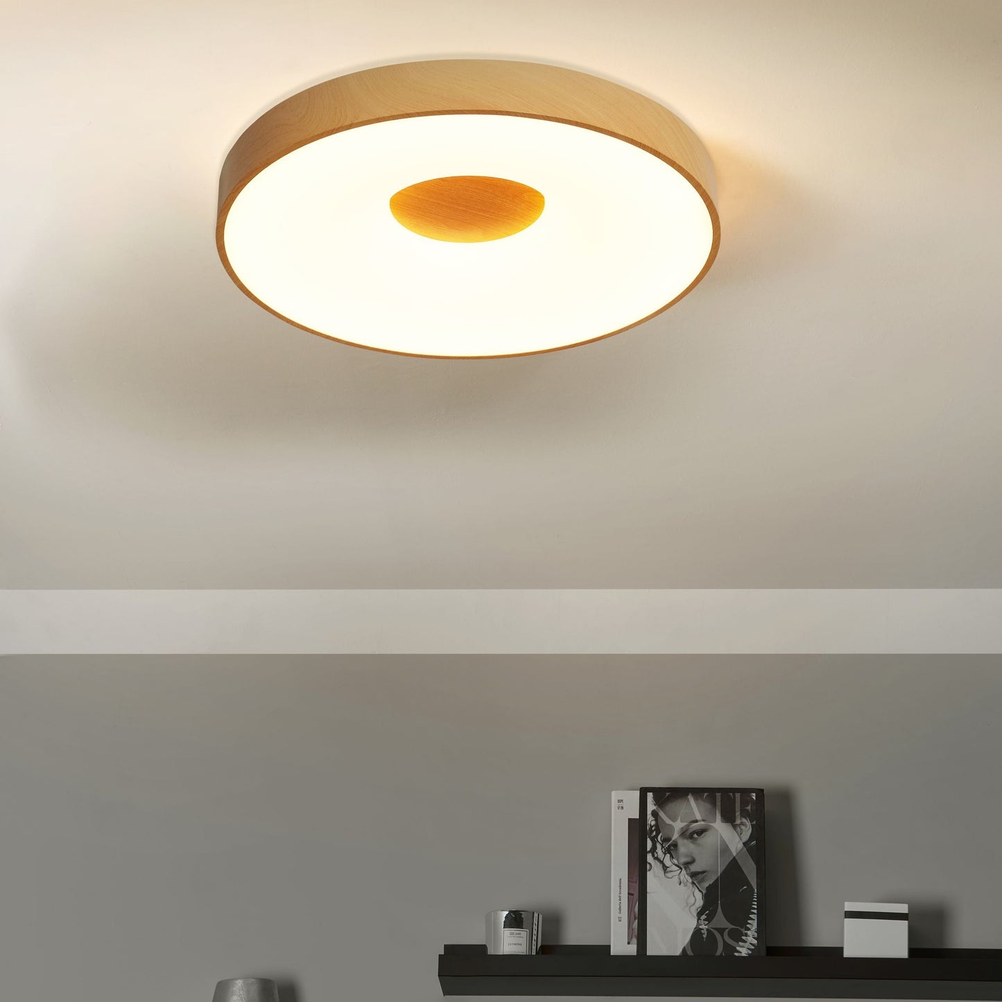 Ceiling Lamp Integrated LED Round Dimmer Remote Light Brown