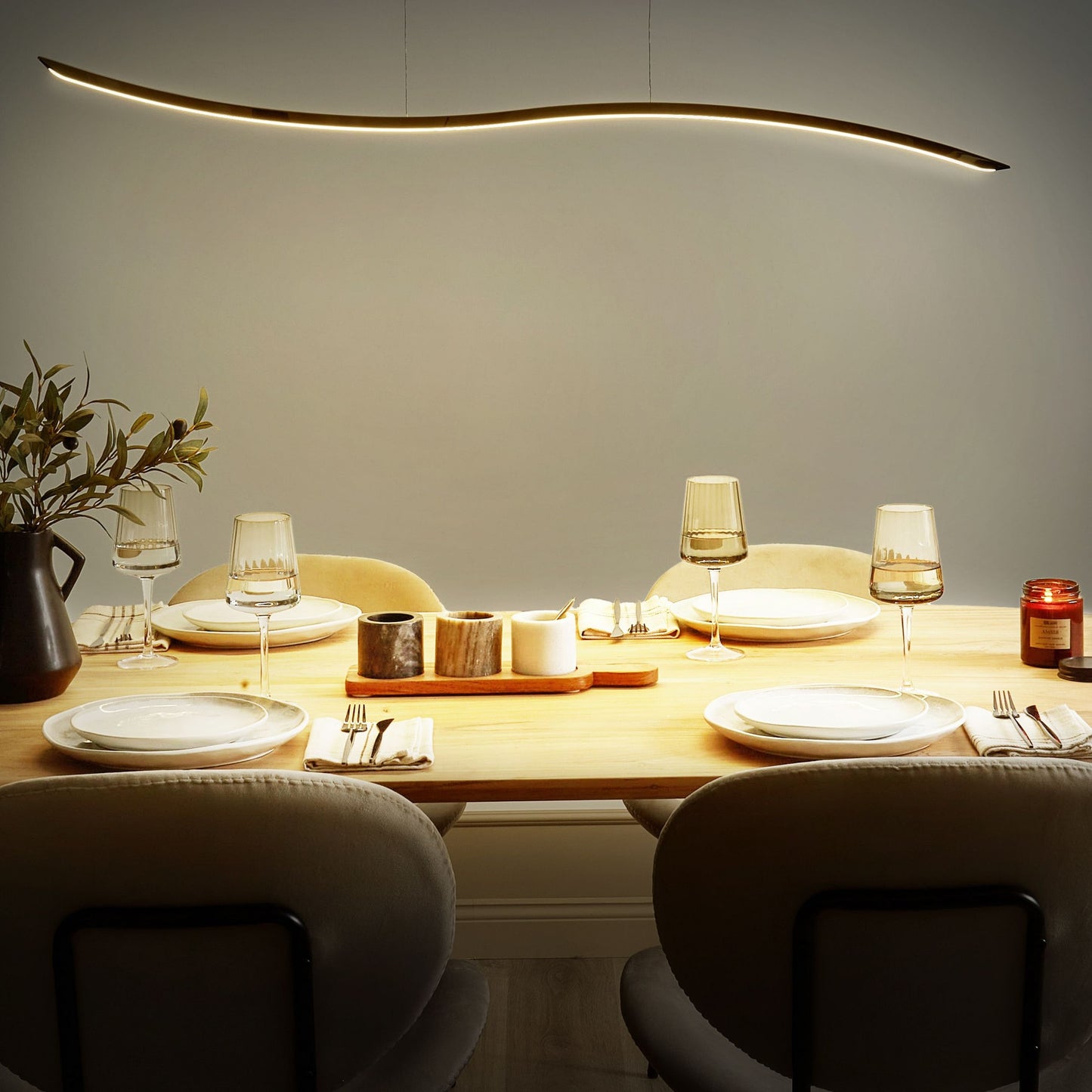 Gold Pendant Lamp With Integrated LED And Wavy Shade