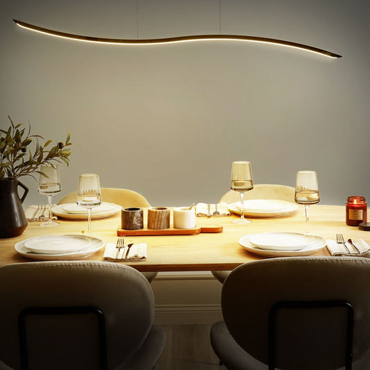 Gold Pendant Lamp With Integrated LED And Wavy Shade